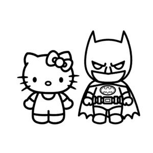 Hello Kitty and Batman Coloring Page