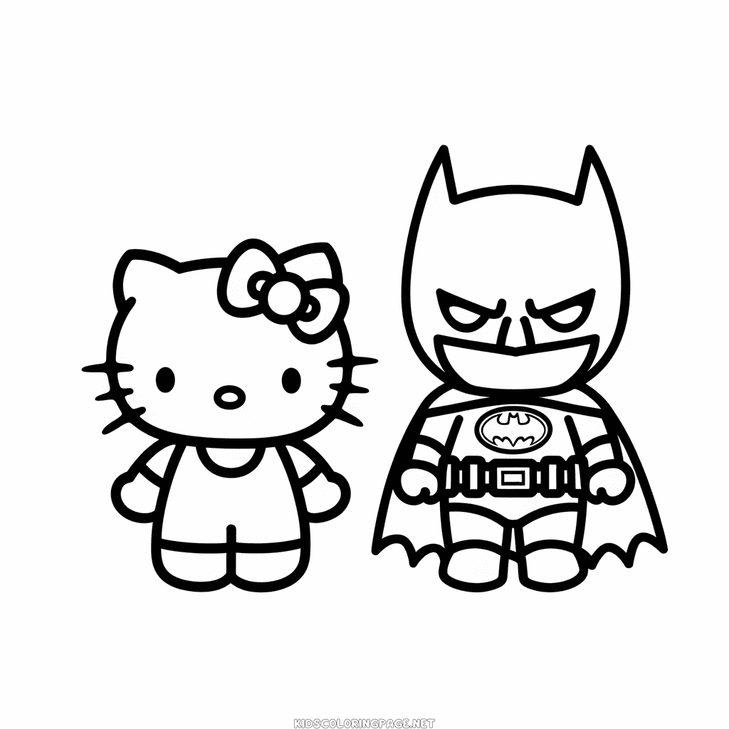 Hello Kitty and Batman Coloring Page