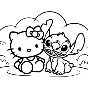 Hello Kitty and Stitch Coloring Page