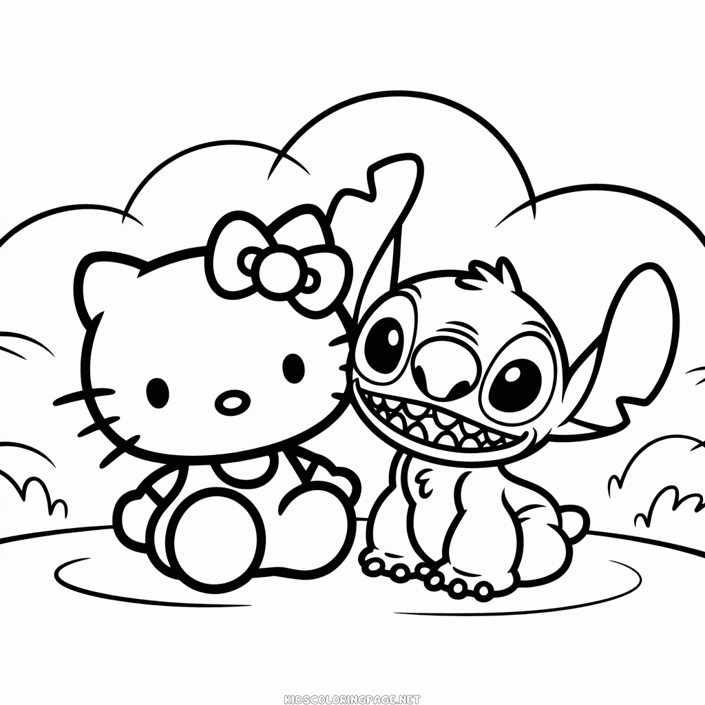 Hello Kitty and Stitch Coloring Page