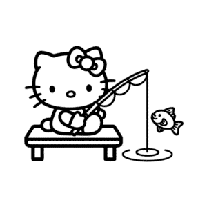 Hello Kitty Fishing Coloring Page