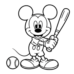 Mickey Mouse Playing Baseball Coloring Page