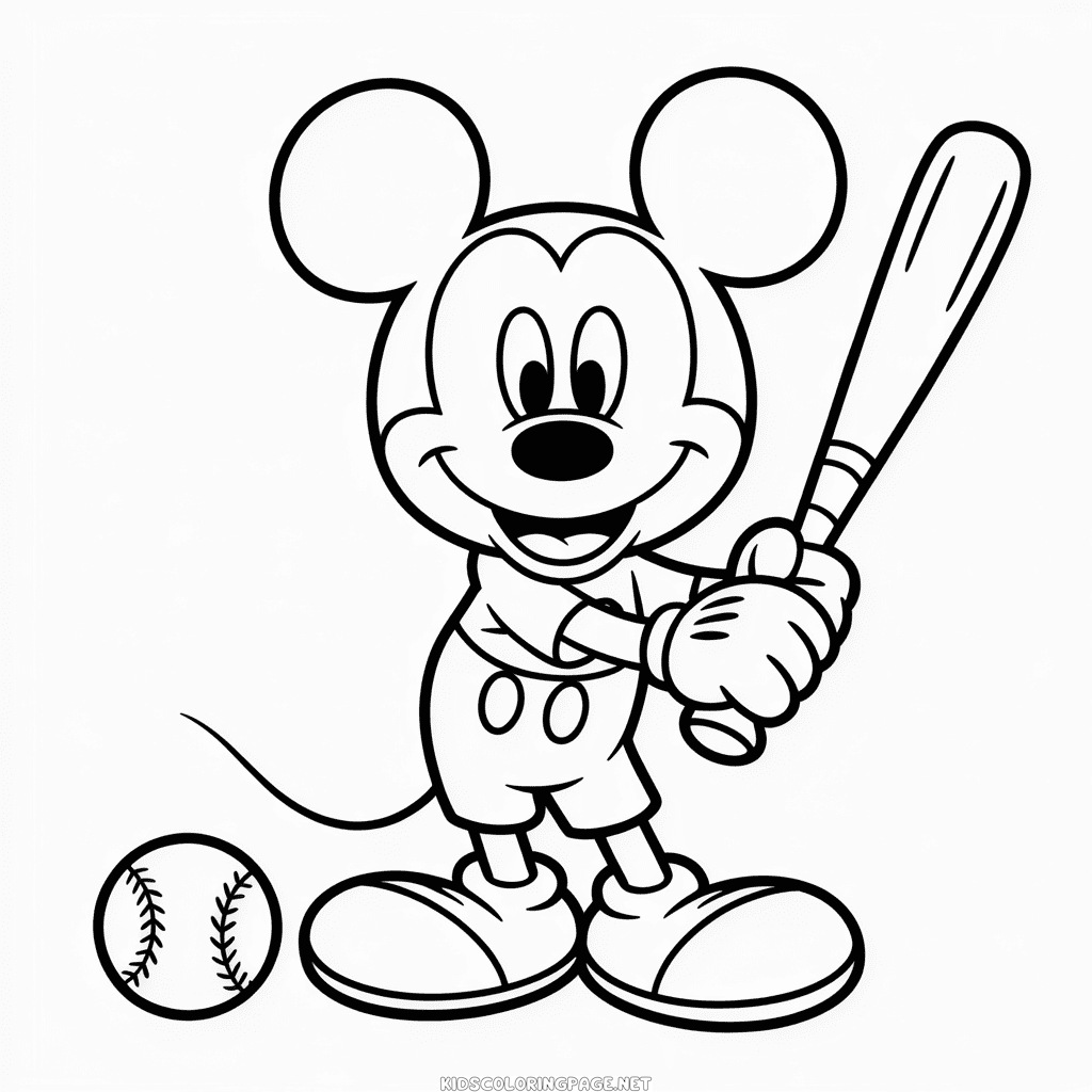 Mickey Mouse Playing Baseball Coloring Page