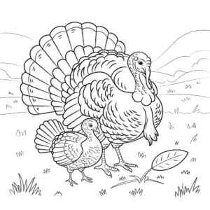 Adult Turkey and baby Turkey Coloring Page
