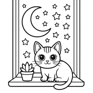 Aesthetic Cat Coloring Page