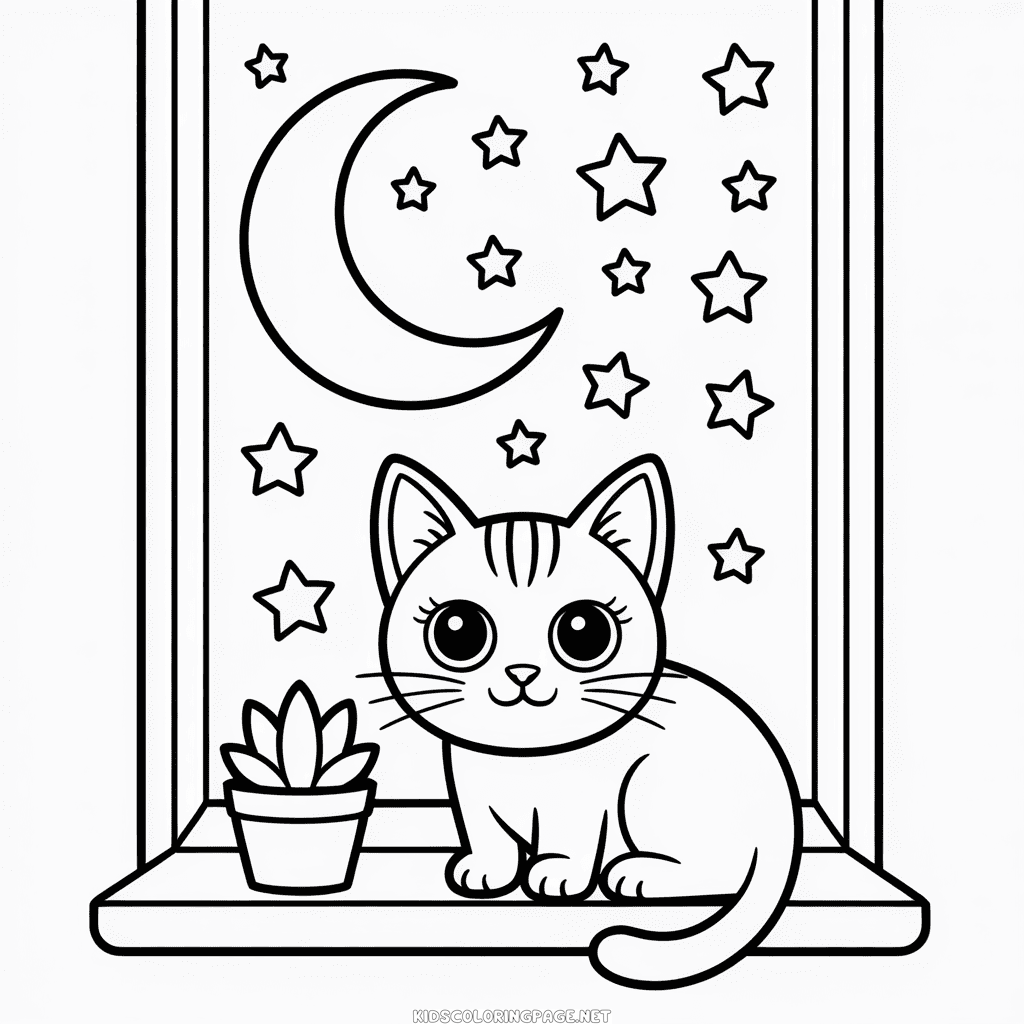 Aesthetic Cat Coloring Page