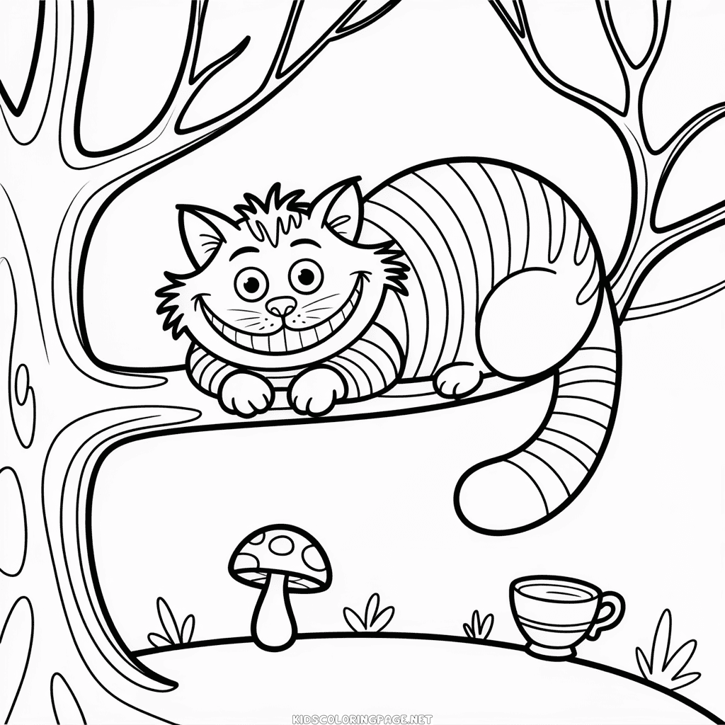 Alice in Wonderland Cat Coloring Page