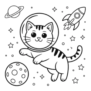 Astronaut Cat Coloring Page