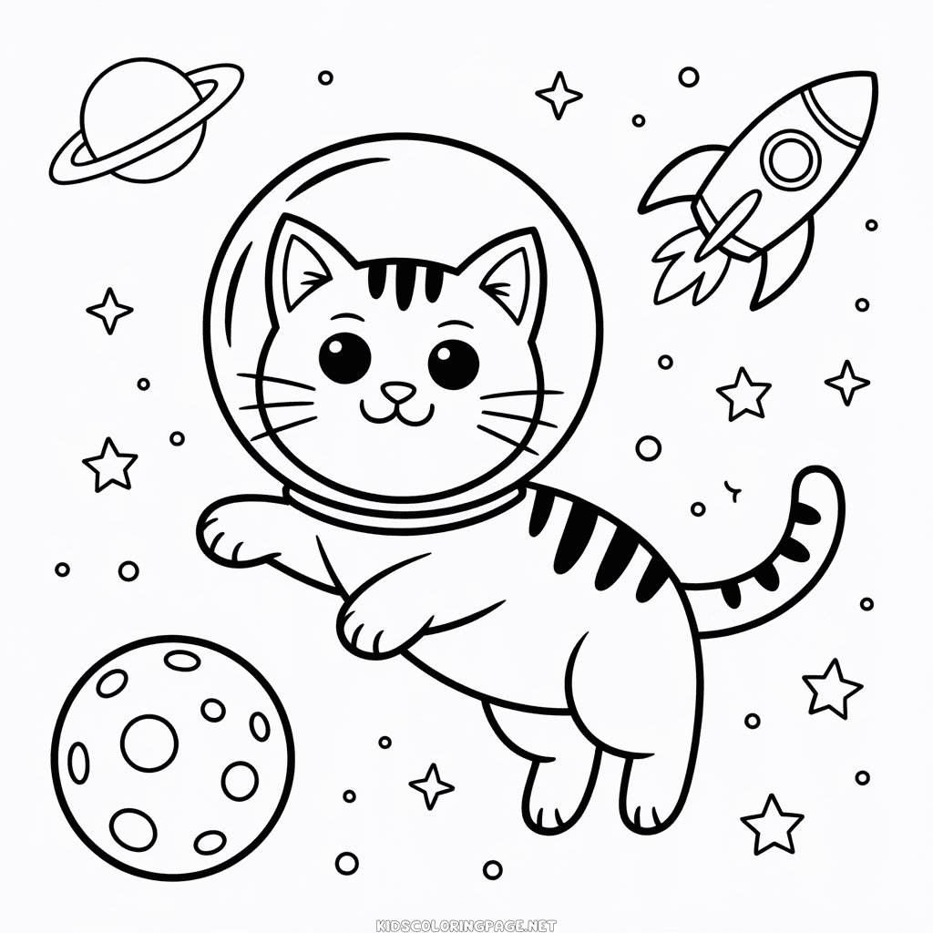 Astronaut Cat Coloring Page