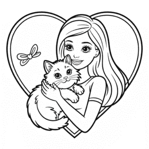 Barbie with Cat Coloring Page