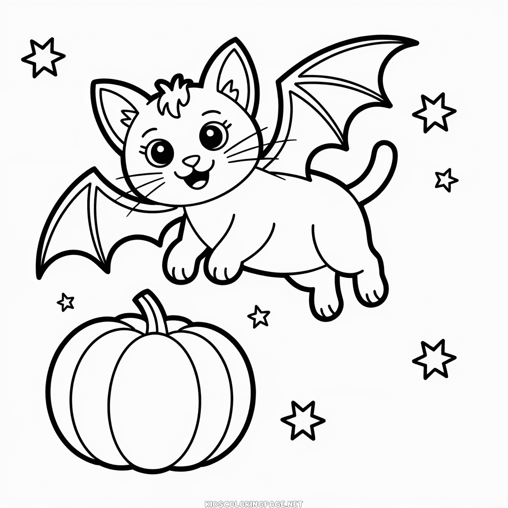 Bat Cat Coloring Page