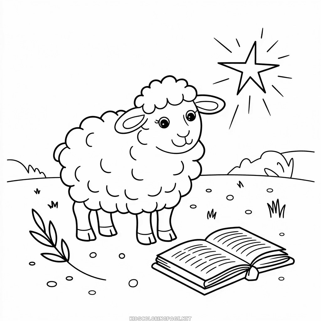 Bible and Sheep Coloring Page