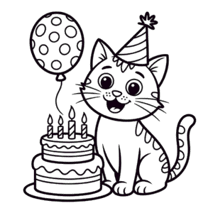Cat Birthday Coloring Page