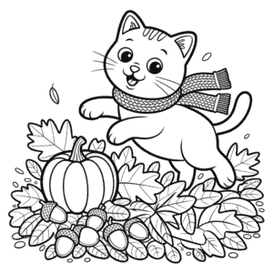Cat in Autumn Coloring Page
