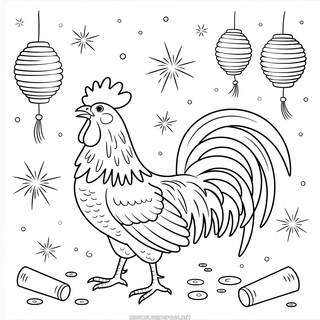 Chinese New Year Rooster Coloring Page
