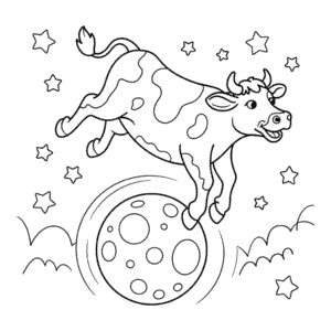 Cow Jumping Over the Moon Coloring Page