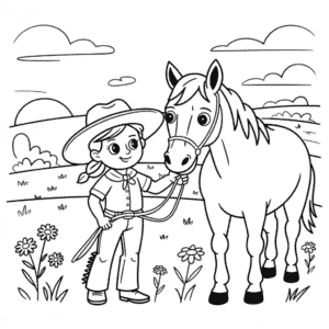 Cowgirl and Horse Coloring Page