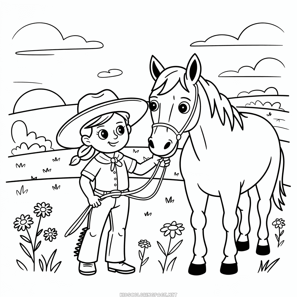 Cowgirl and Horse Coloring Page