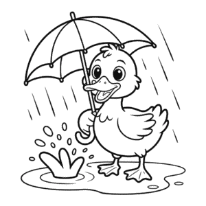 Duck with Umbrella Coloring Page