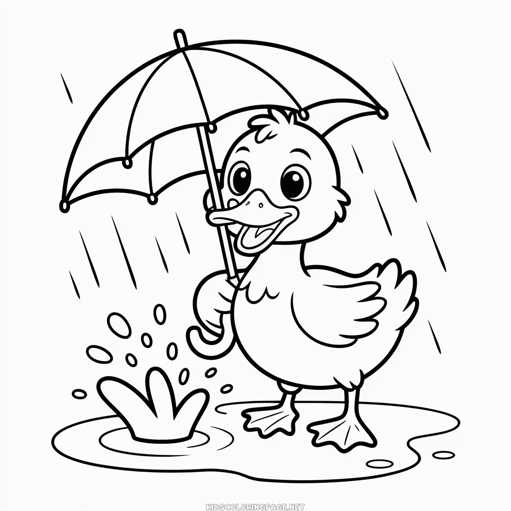 Duck with Umbrella Coloring Page