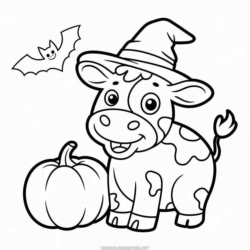 Happy Halloween Cow Coloring Page