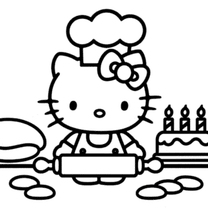 Hello Kitty Baking Coloring Page