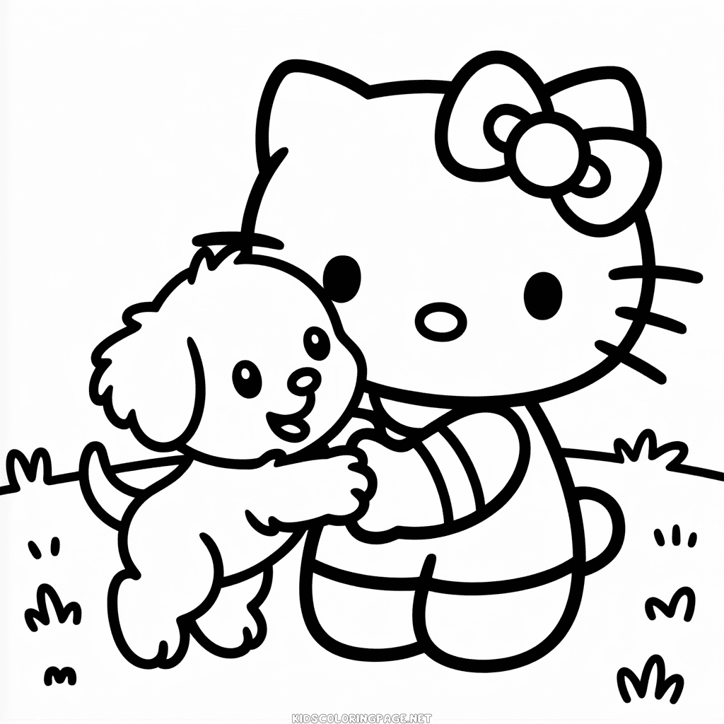 Hello Kitty with Puppy Coloring Page