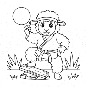Karate Sheep Coloring Page
