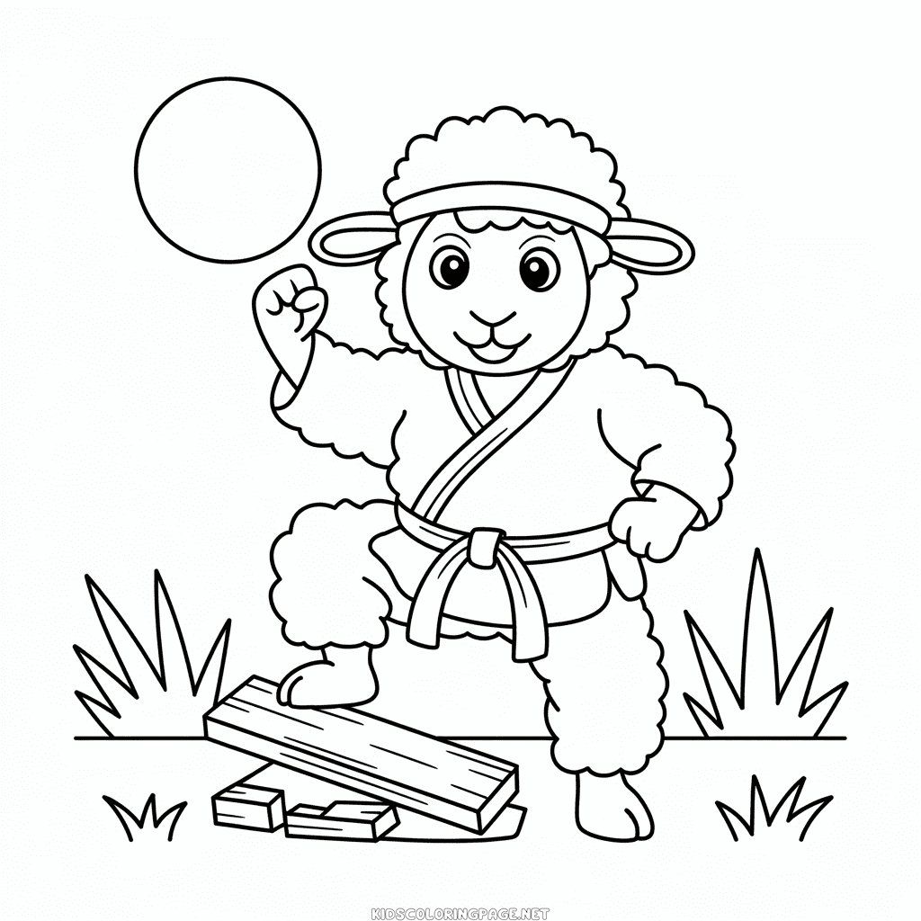 Karate Sheep Coloring Page