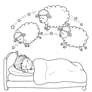 Kid Counting Sheep Coloring Page
