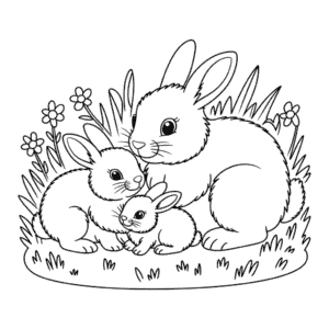 Rabbit Family Coloring Page