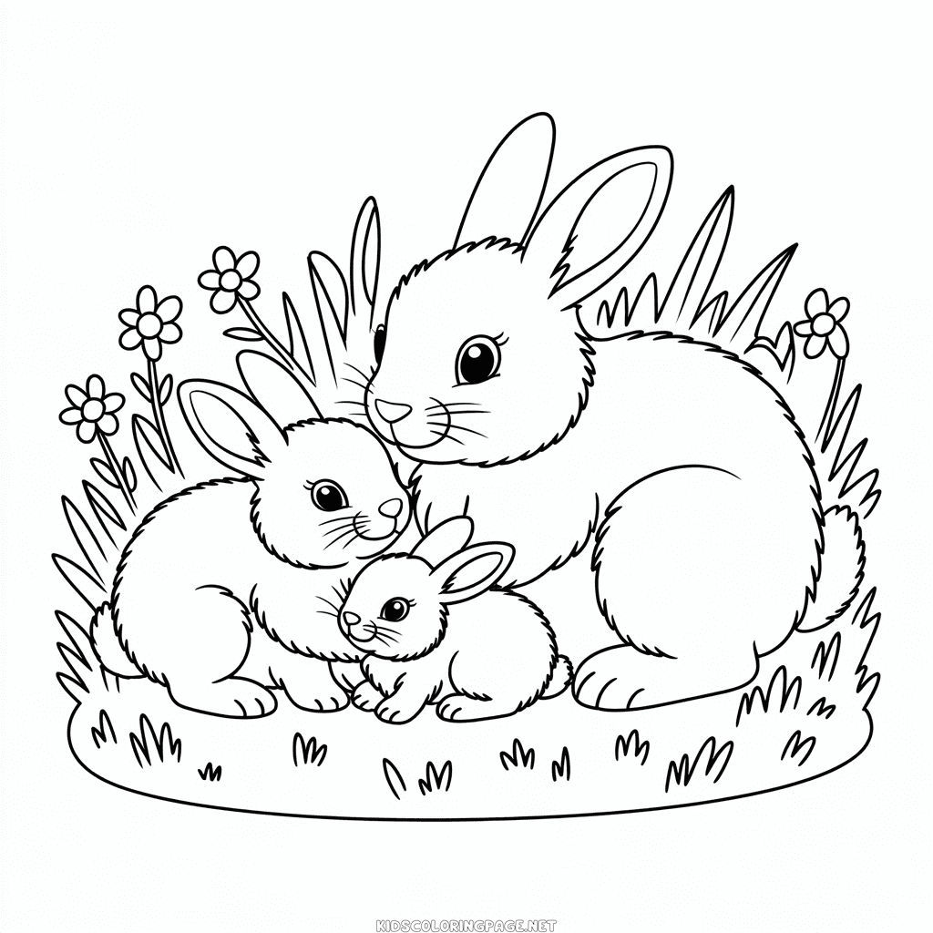 Rabbit Family Coloring Page
