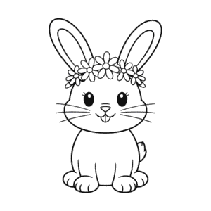 Rabbit Flower Crown Coloring Page
