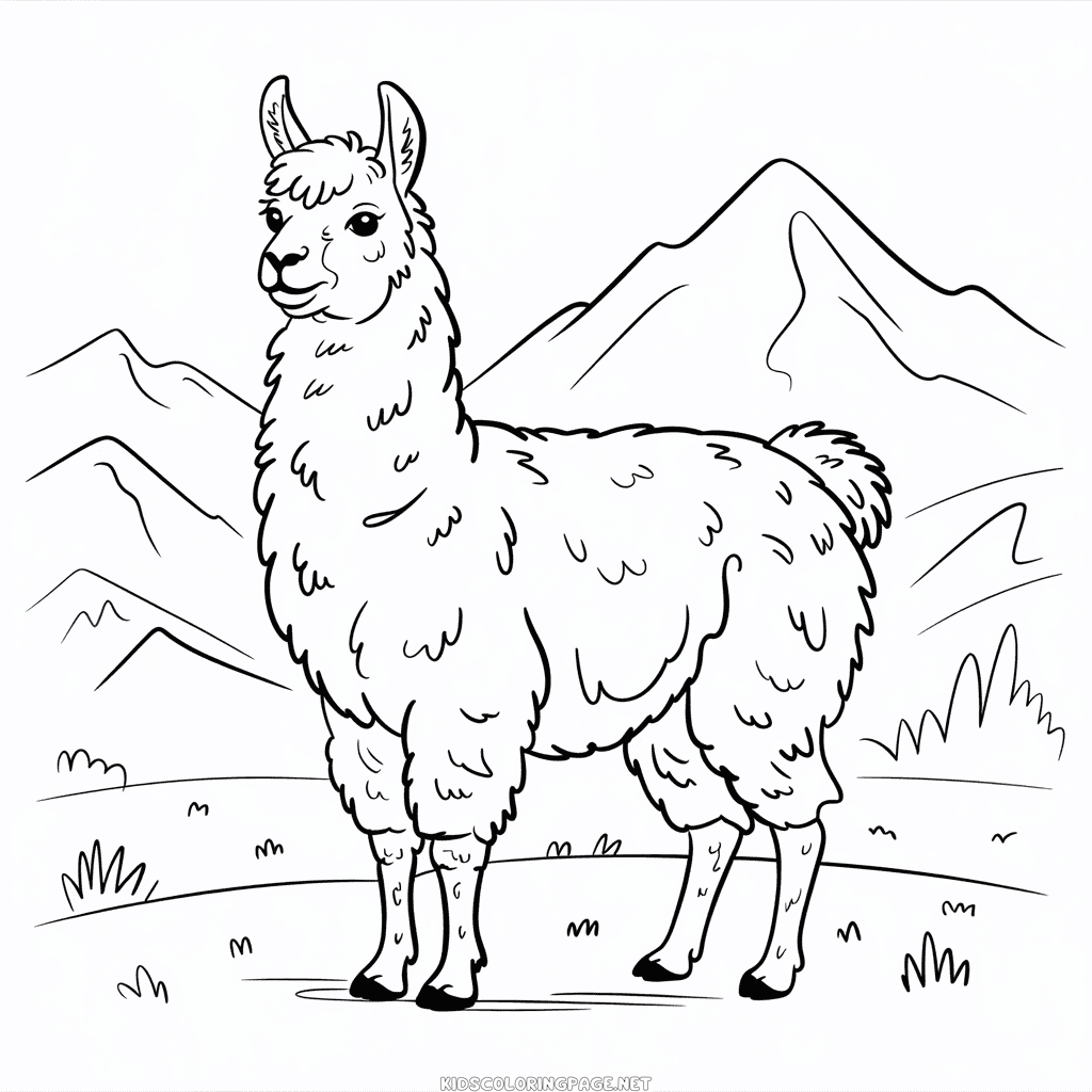 Realistic Llama Coloring Page
