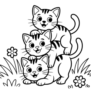 Three Cats Coloring Page