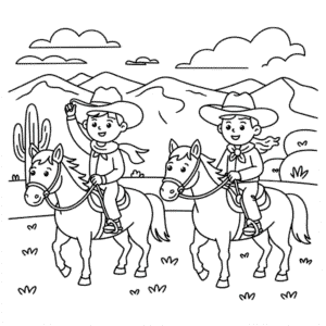 Two Cowboys Riding Horses Coloring Page