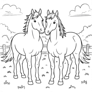 Two Horses Next to Each Other Coloring Page