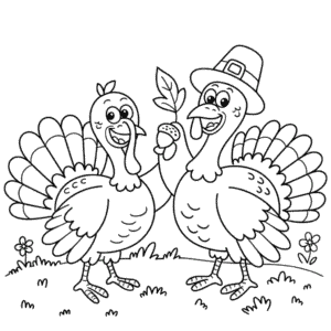 Two Turkeys Coloring Page