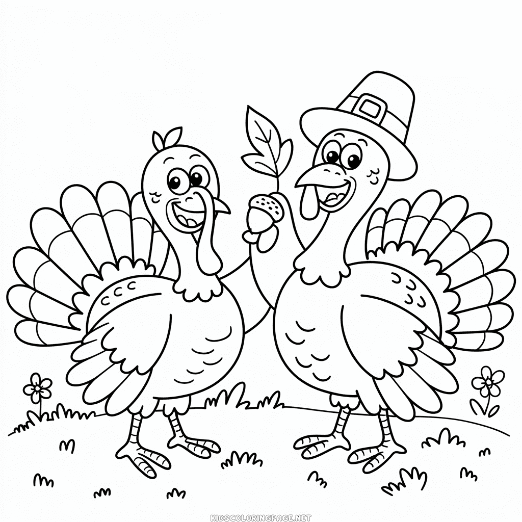 Two Turkeys Coloring Page