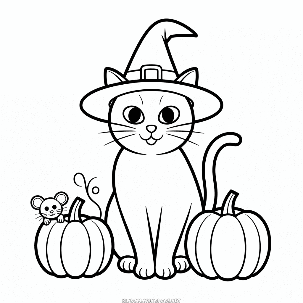 Adult Halloween Cat Coloring Page