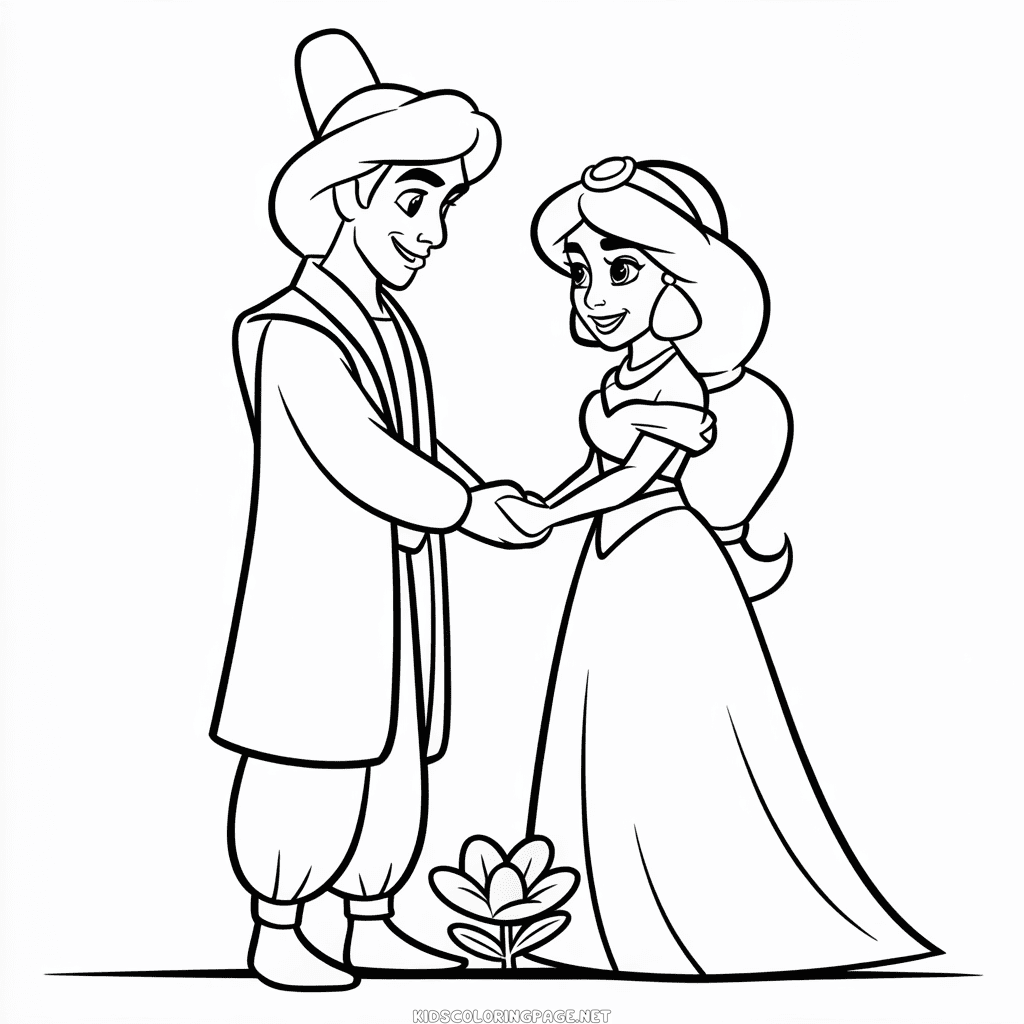 Aladdin and Jasmine Wedding Coloring Page