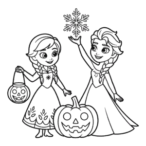 Anna and Elsa Halloween Coloring Page