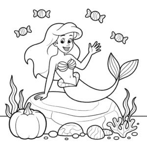 Ariel Halloween Coloring Page