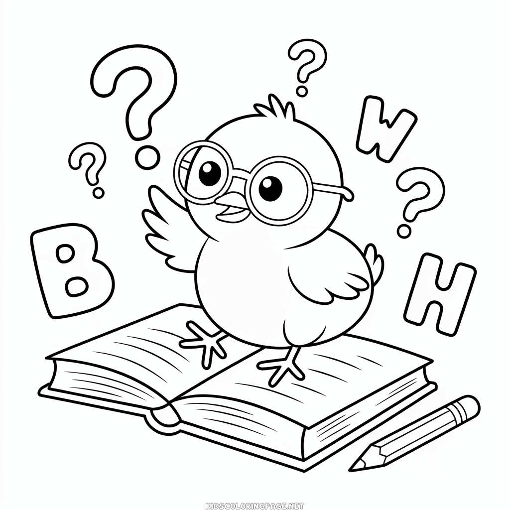 Baby Chick Learning Coloring Page
