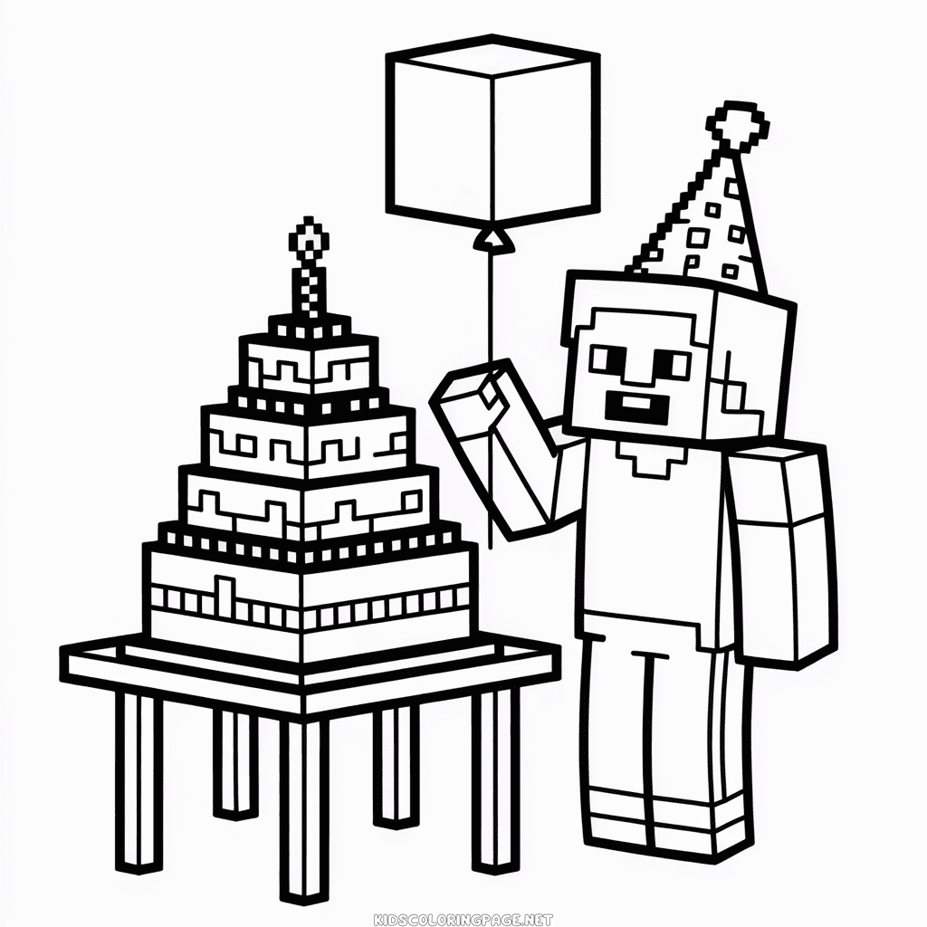 Birthday Minecraft Coloring Page