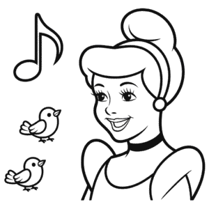 Cinderella and Birds Coloring Page