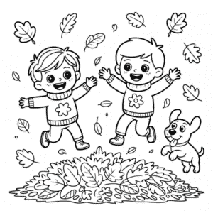 Cute Fall Kids Coloring Page