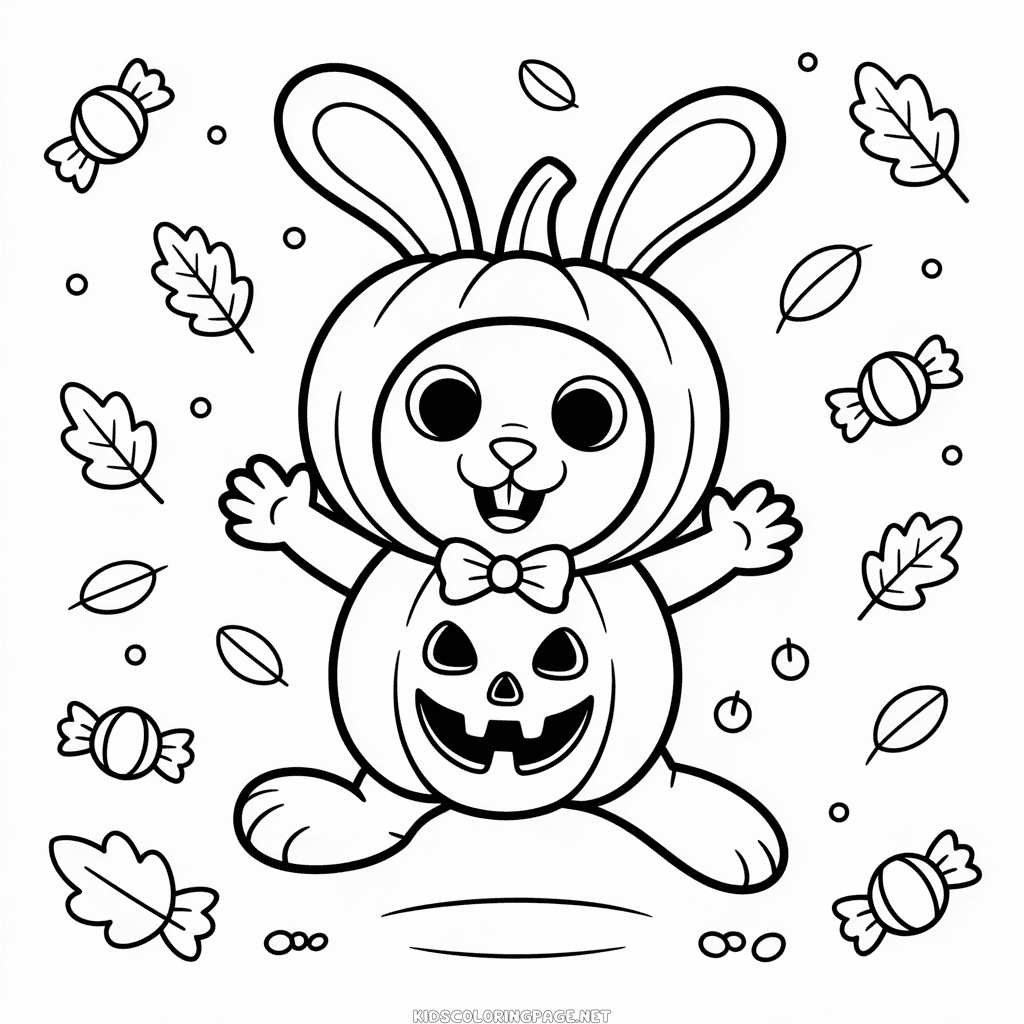 Cute Halloween Animal Coloring Page