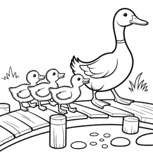 Duck and Ducklings Coloring Page