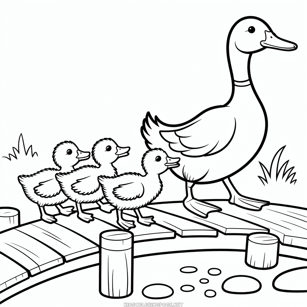 Duck and Ducklings Coloring Page